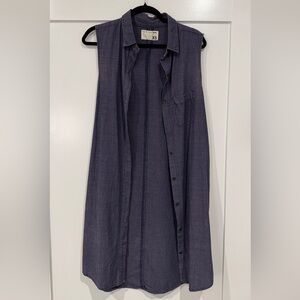 Sleeveless Button-Down Chambray Shirt Vest